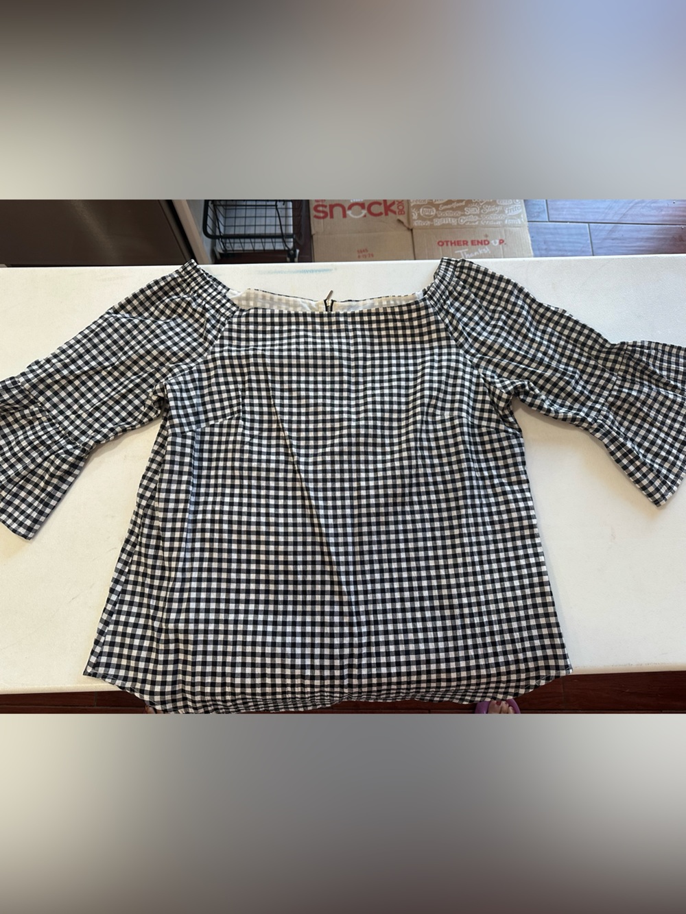 White House Black Market Black & White Gingham Off Shoulder Top